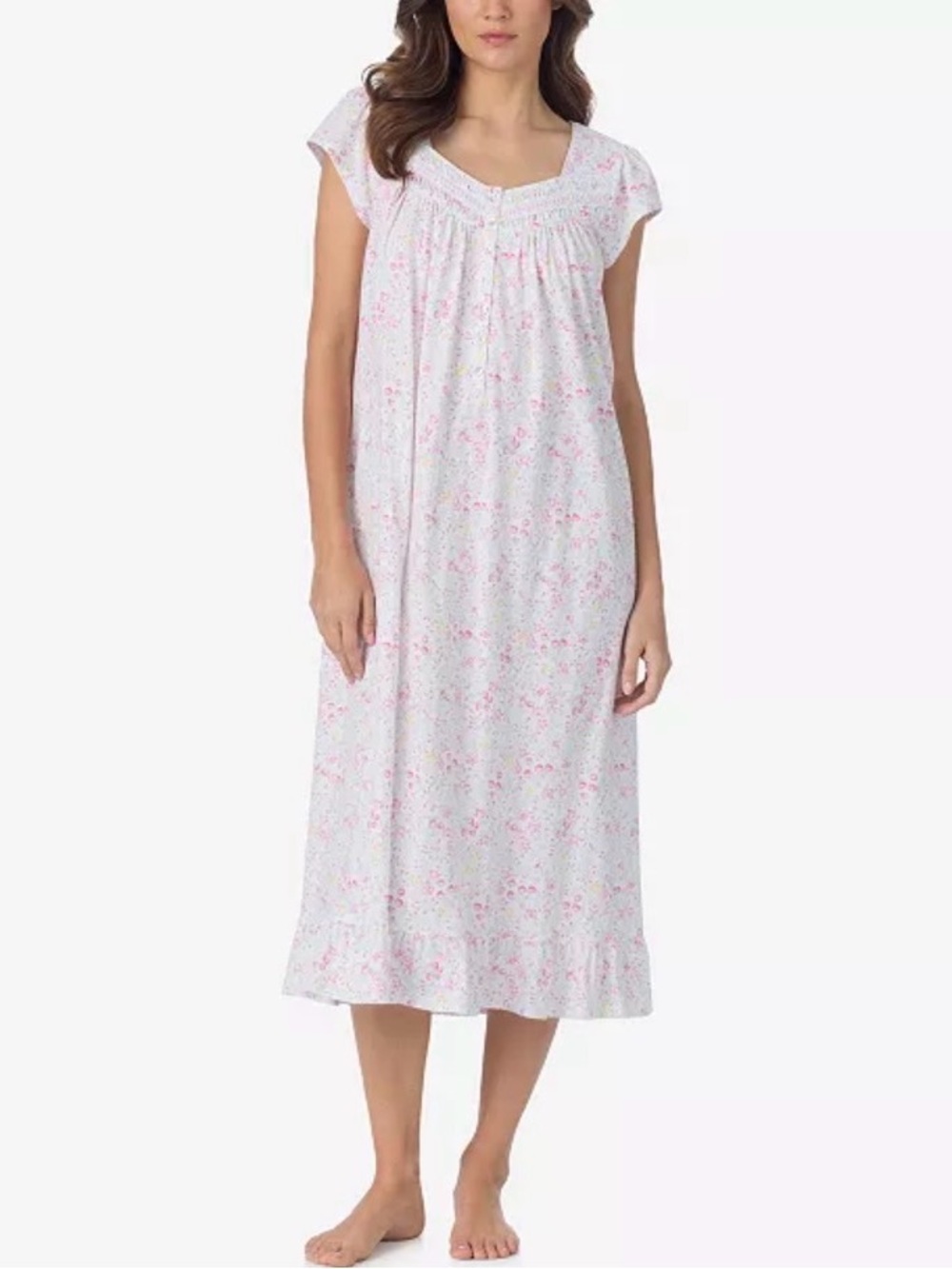 Women's Blue Floral Nightgown - Lightweight Cotton Sleep Dress